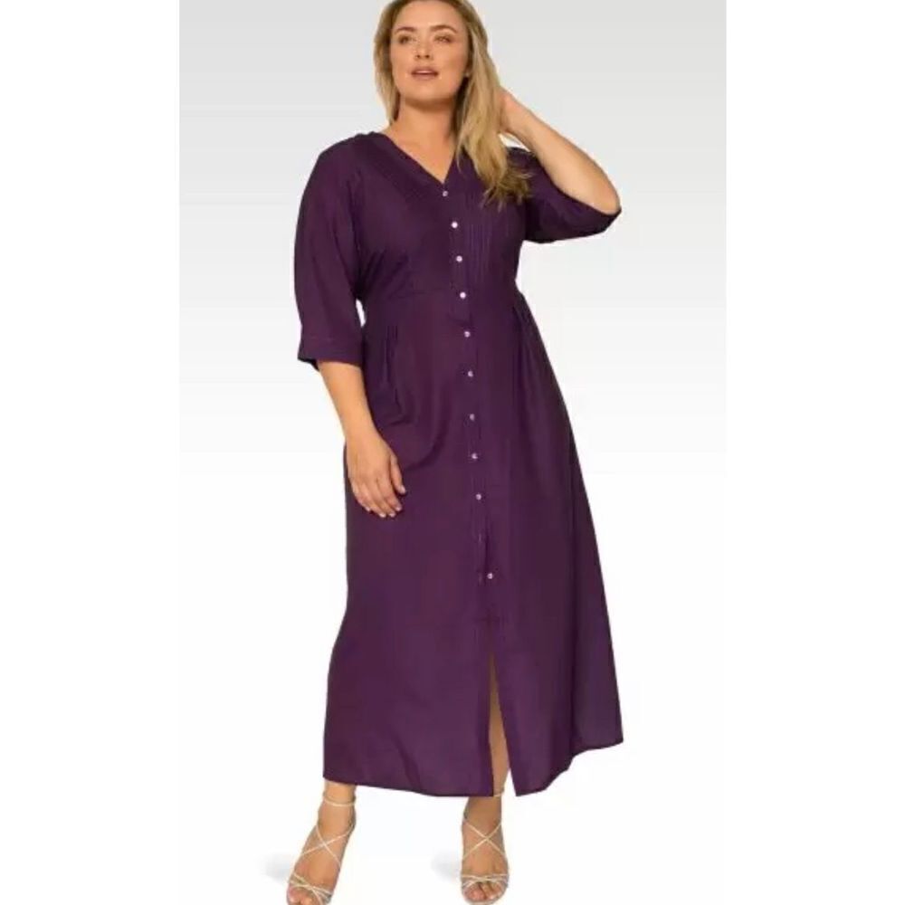 Standards & Practices Plus Size Karla Deep Purple Pintuck Cuffed Short Sleeve Ma